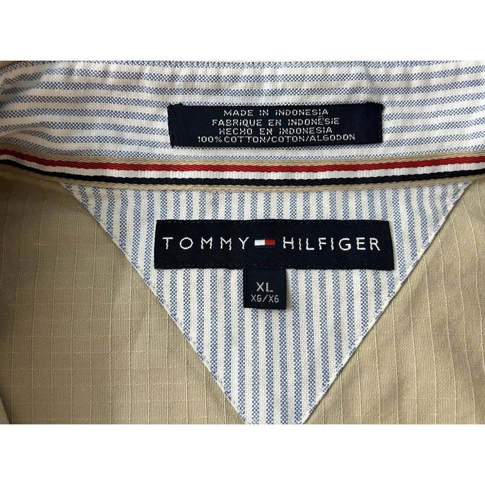 Vintage Tommy Hilfiger Shirt Men XL Tan Button Up Safari Patch Work - Picture 4 of 10